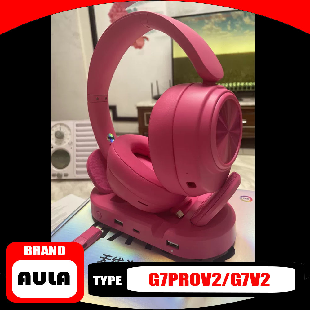 Video Gaming & Esports Usd Acc - AULA G7 Pro V2 オーバーイヤーヘッドホン。6つの接続モードに対応。53mmダイナミックドライバー搭載。ワイヤレスBluetoothゲーミングヘッドセット。G7V2。耐久性に優れている。